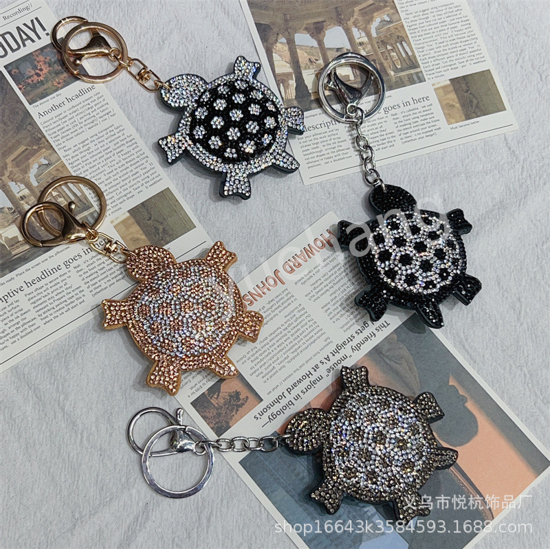 跨境乌龟皮革烫钻钥匙扣挂件潮流可爱拼色水钻包包挂饰