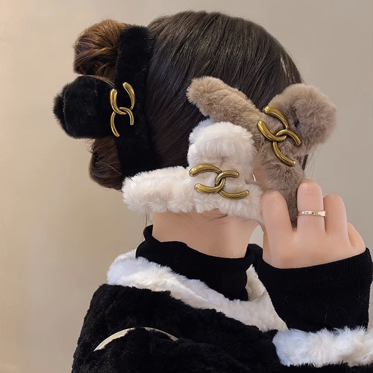 复古风情~大号抓夹高级感毛绒发夹女后脑勺优雅气质鲨鱼夹子头饰