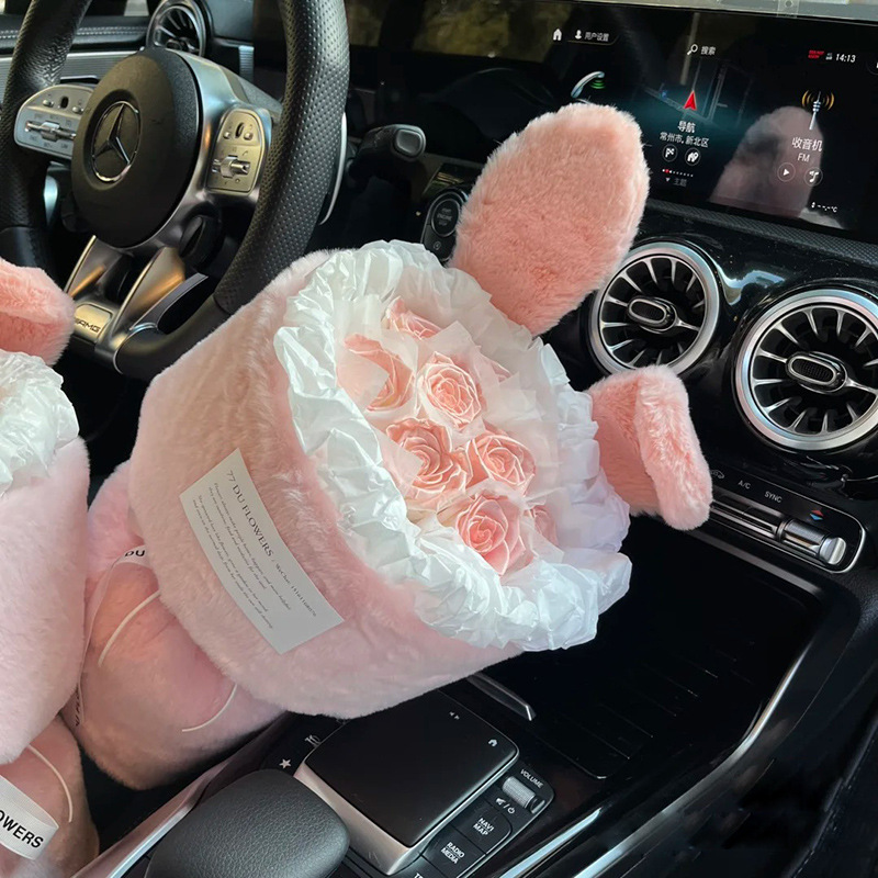 玫瑰花束花小香风兔子香皂花永生花送女友送闺蜜七夕生日礼物国潮详情图2