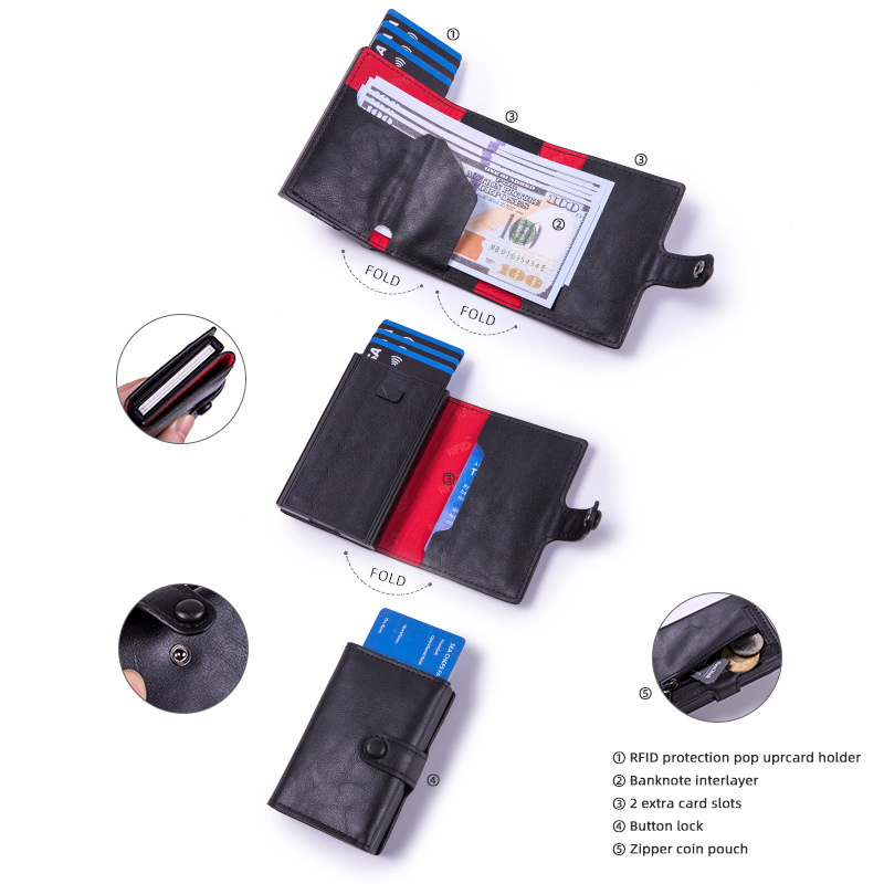New Metal Automatic Pop-Up Card Case, Men's And Women's Card Holder, Anti-Demagnetization Card Box, Wallet And Coin Purse Zipper