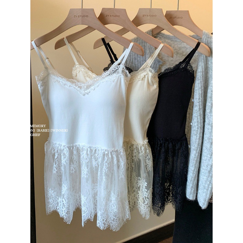 Pure and sexy lace halter dress for women's winter 2024 new style sleeveless layering waist-cinching bow short skirt Item Picture