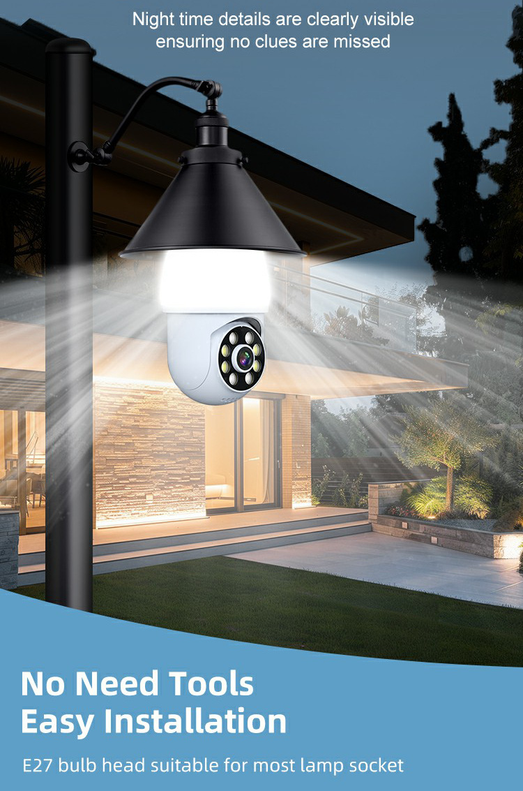 Monitoring of waterproof bulbs from the source factory, cameras with lights, and outdoor smart wireless 2K lamp heads for cross-border trade bestsellers pic 6