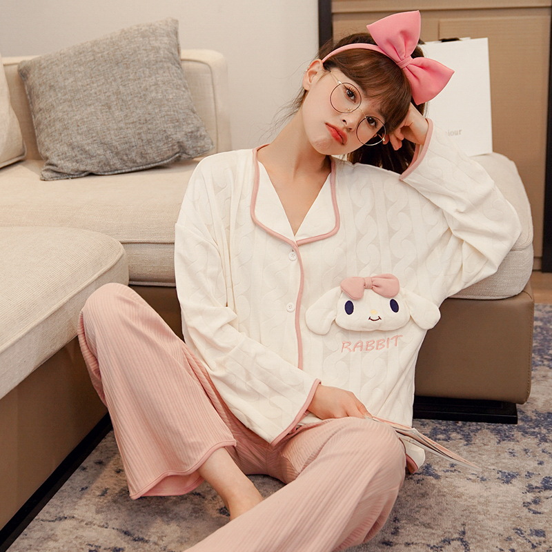 New autumn and winter pajama cotton cardigan with long sleeves, sweet and fairy-like style, loose and large size, suitable for wearing as a home wear set Specification image