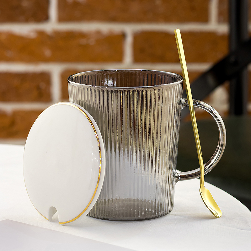 创意夏季高硼硅玻璃杯网红咖啡杯透明竖纹下午茶杯套装泡茶杯批发八月陶瓷详情图2