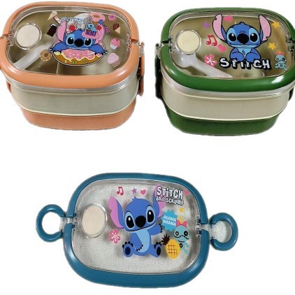 Cartoon printed lunch box water bottle set, portable compartments bento box, water cup with new fork and spoon children's lunch box wholesale Item Picture