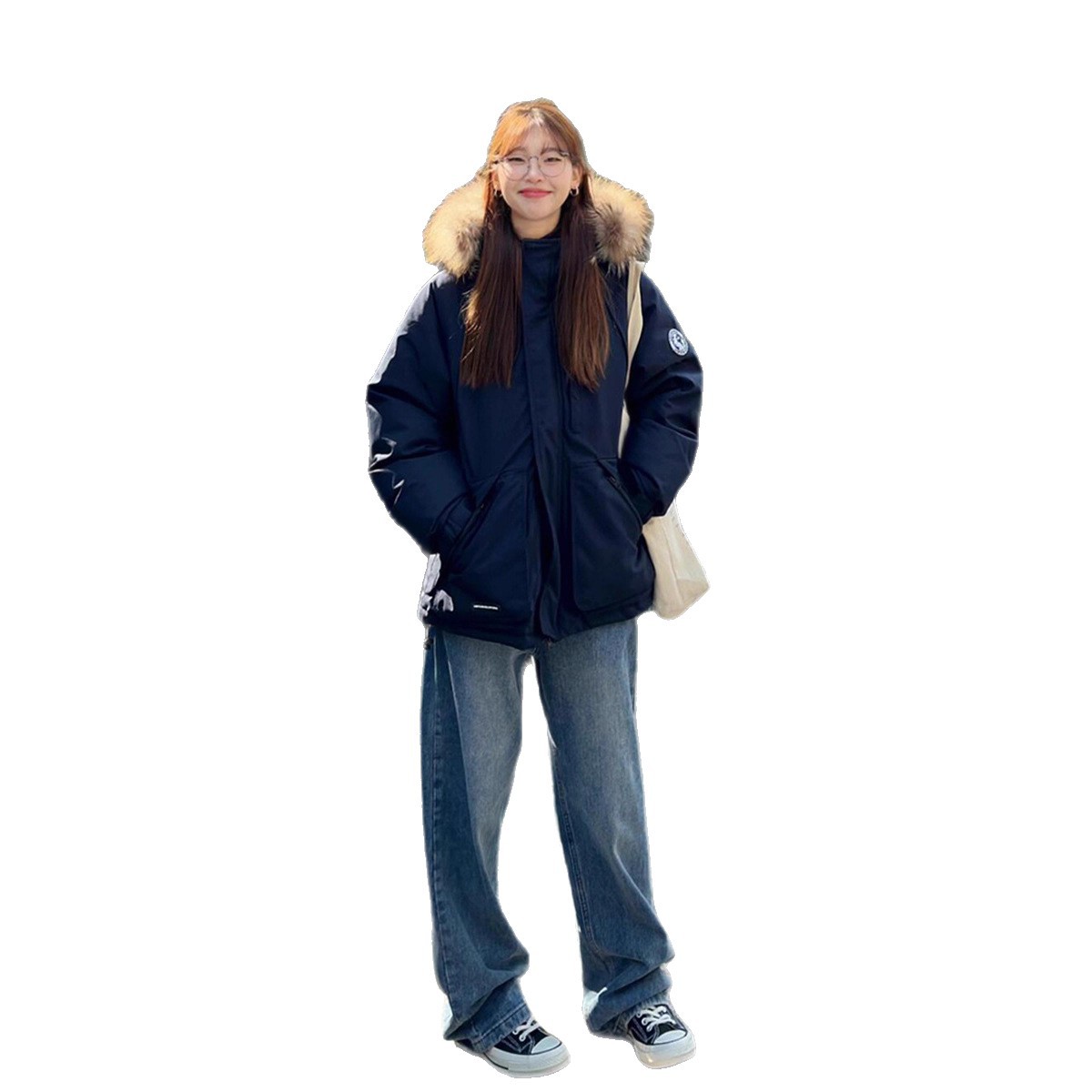 Down jacket for women in winter, American high-end workwear style, thickened Korean-style large fur collar cotton-padded jacket, couple's coat Item Picture