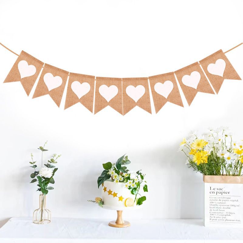 Cross-border direct supply Valentine's Day Jute Love Banner Birthday Wedding Party decoration banner Triangular flag