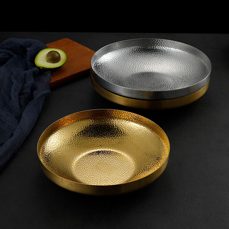 Three-Layer Steel Plate Fruit Plate Stainless Steel Salad Plate High Appearance Level Export Dessert Plate Hotel Commercial Dishes Specification drawing