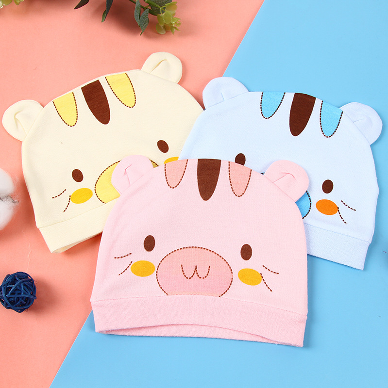 Newborn baby caps, spring and autumn pure cotton small ear baby caps, boneless halogen door caps for newborn boys and girls Specification image
