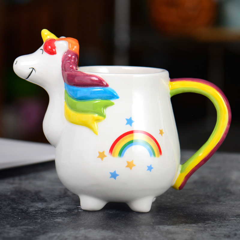 Cross-border unicorn ceramic cups, milk breakfast cups, Rainbow Macatong office cups, home creative mugs details Picture