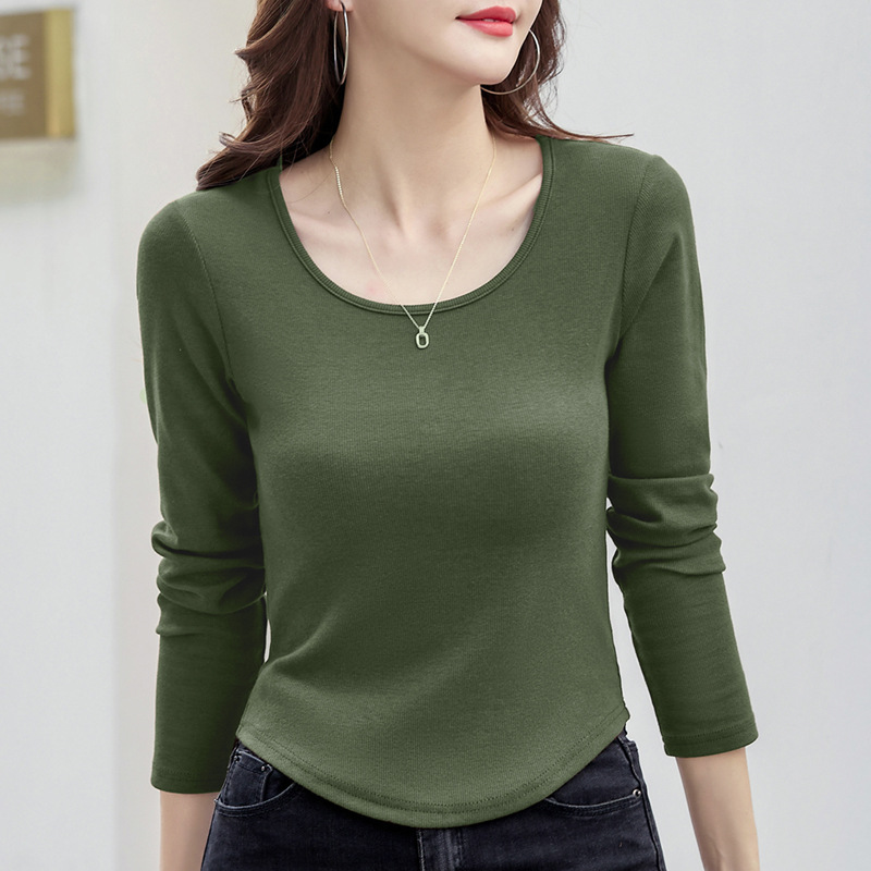2023 Autumn new slim-fit round-neck long-sleeved T-shirt women's solid color top Amazon AliExpress cross-border supply details Picture