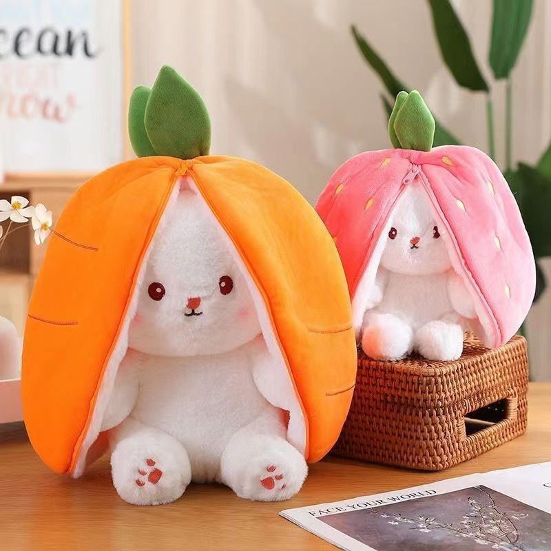 Strawberry Rabbit Doll Turned Bunny Plush Toy Doll Carrot Birthday Gift Valentine Throw Pillow Specification drawing