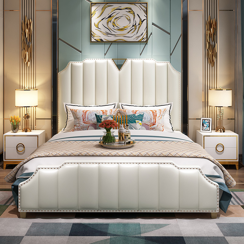 Light luxury bed hardware net red bed ins style American postmodern wooden bed 1.5M1.8m storage wedding bed leather double bed