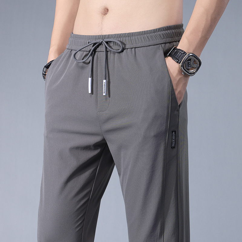Summer ice silk thin men's casual pants, Korean-style slim straight breathable men's pants, elastic waist long pants details Picture