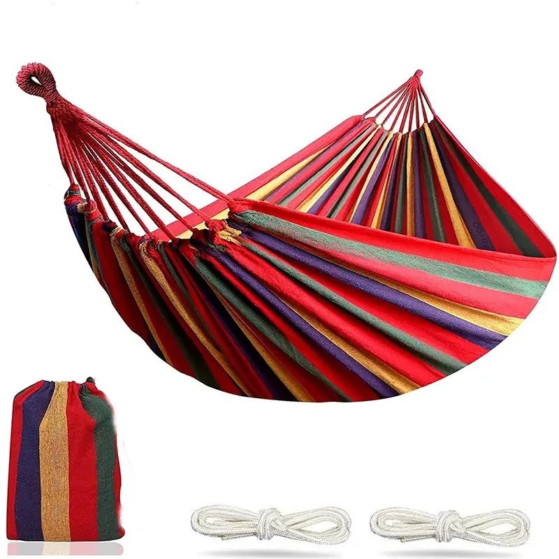 24-hour delivery for regular customers: Outdoor canvas hammocks, swings, single and double people, colorful strips, outdoor curved rods, polyester-cotton hammocks, anti-rollover Application Scenario
