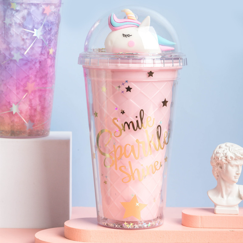 New Unicorn Straw Ice Cup Cartoon Cute Children Drink Water Cup Milk Tea Cup Spot Wholesale Specification drawing
