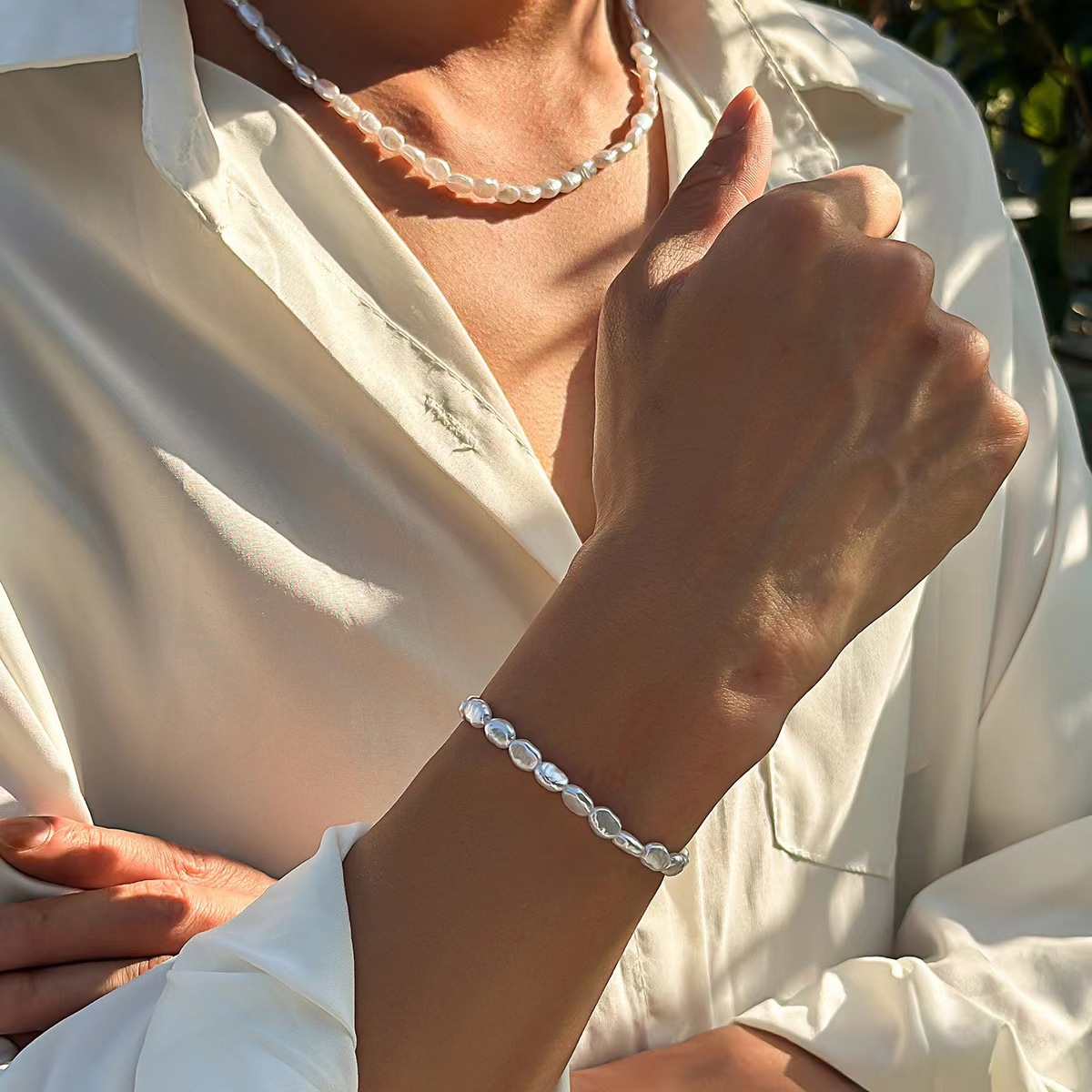 Wholesale of cross-border Baroque pearl Temu Xiyin on Amazon, a trendy and fashionable men's bracelet from Europe and America