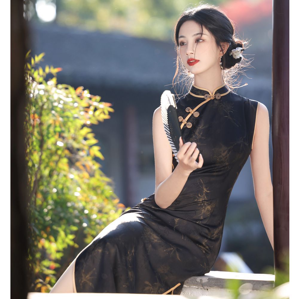 National Trend - Beijia's sleeveless Girl Cheongsam Exudes a sense of sophistication and slimming in summer. Long Modified cheongsam dress from the Republic of China era 9566 Item Picture
