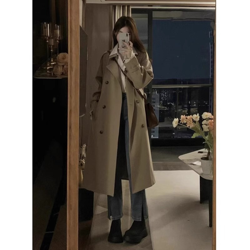 2023年早秋韩版女式风衣加长款英伦风高级感气质女装休闲大衣外套