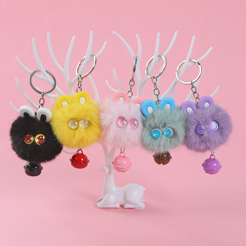 Wholesale of bell keychains, colorful plush pendants, cute little rabbit ornaments, and coal ball key chains for girls Specification image
