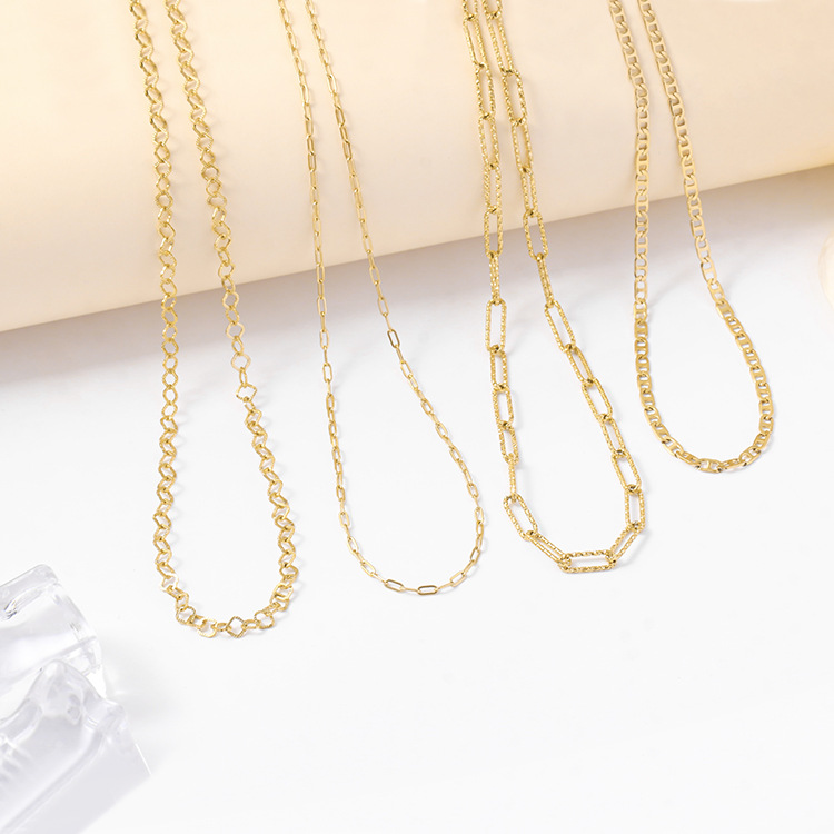 14k gold-plated genuine European and American style thick chain long flat square hole chain bracelet titanium steel necklace color retention