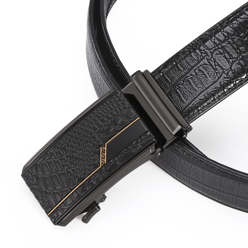 Men's belt with crocodile pattern automatic buckle, suitable for young business people, pure cowhide belt, factory stock direct supply details Picture