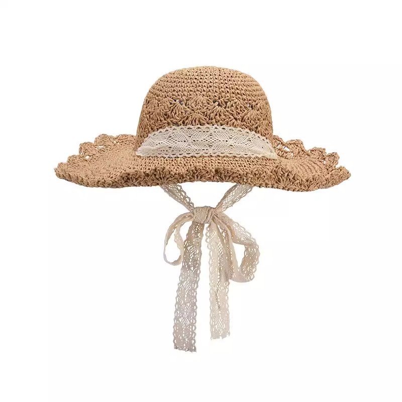 Japanese Summer Beach Hat Lace Straw Hat Women's Small Fresh Sunblock Hat Shade Travel Holiday Foldable Sun Hat Item Picture