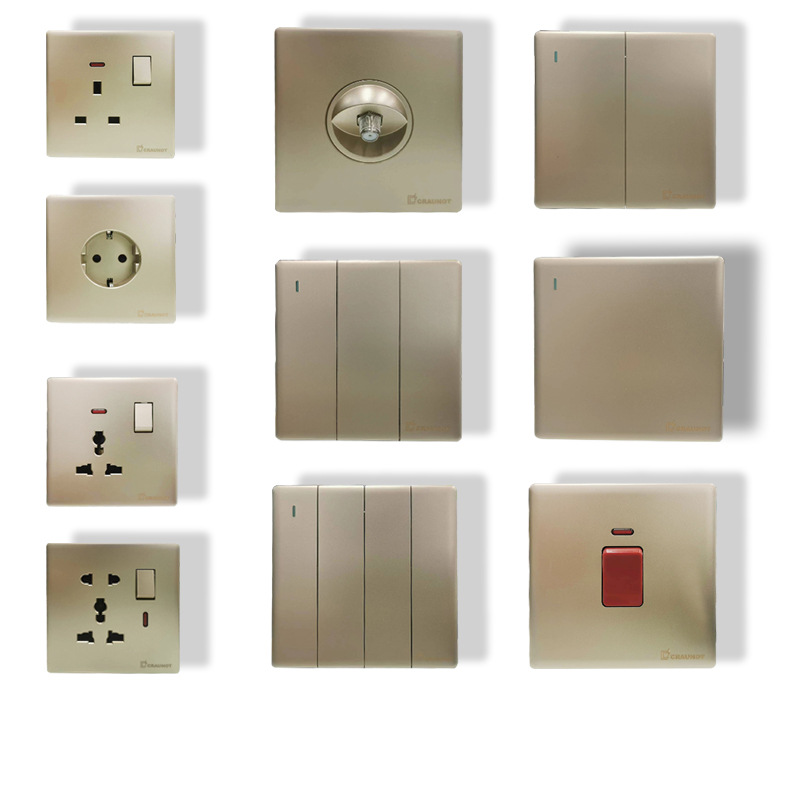 Factory Wholesale Direct Sales Kitchen Bedroom South American Standard British Standard Champagne Gold Type 86 Wall Switch Socket Panel full figure