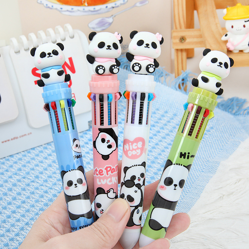 Cartoon Panda Ten Color Ballpoint Pen High Appearance Level Bamboo Panda Color Hand Pen Gift Pen Student Stationery Wholesale Specification drawing