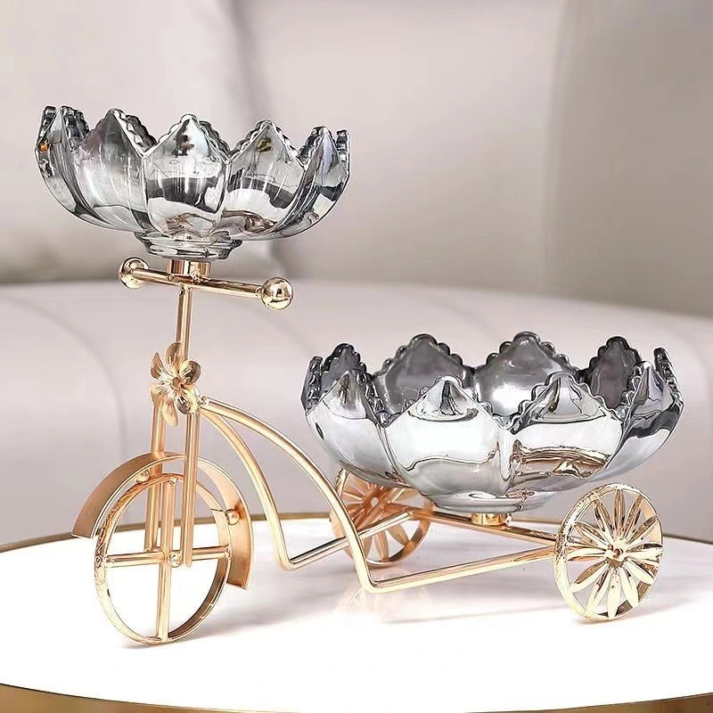 Nordic Crystal Glass Double-Layer Fruit Tray Home Living Room Coffee Table Creative Light Luxury Network Red Tricycle Snack Candy Tray