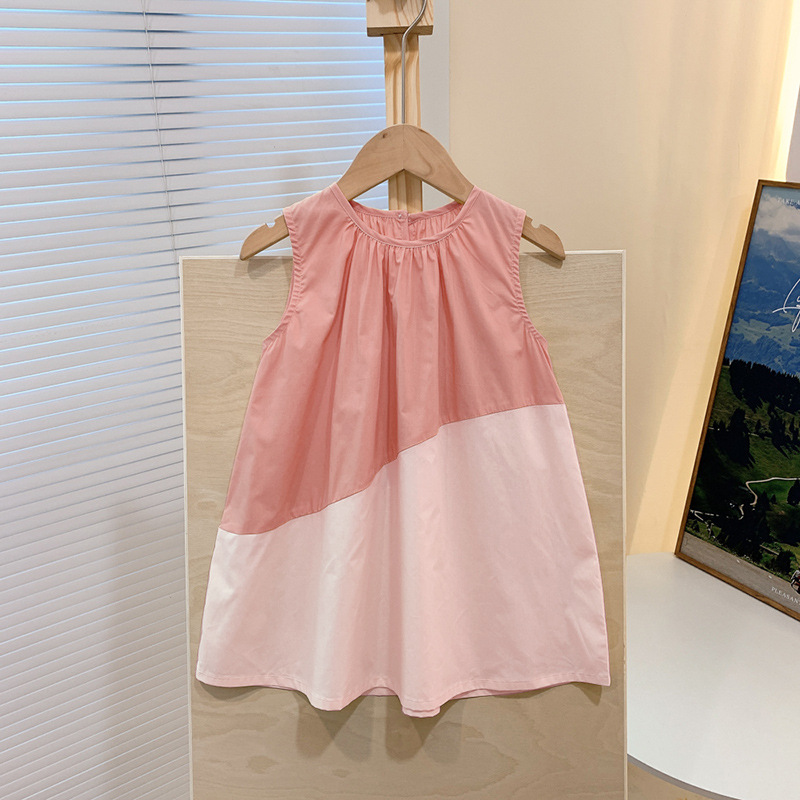 Children's Skirt Sweet Girl 2024 New Color Matching Dress Sleeveless Loose Foreign Style Children's Summer Clothes details Picture