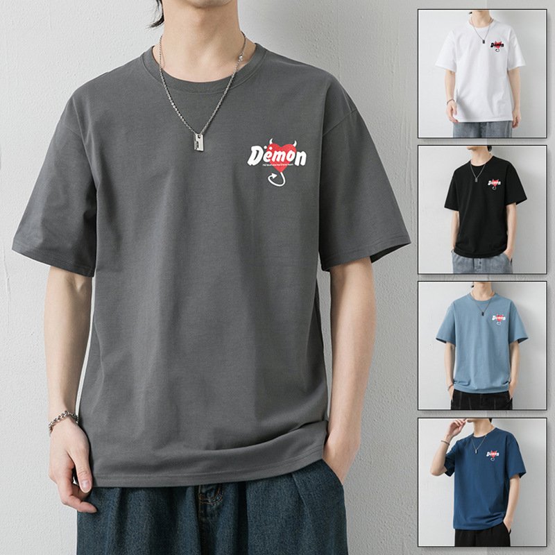 Large-sized pure cotton short-sleeved T-shirt for men, 2022 summer new Hong Kong-style half-sleeved T-shirt for men, solid color ice silk T-shirt for men details Picture
