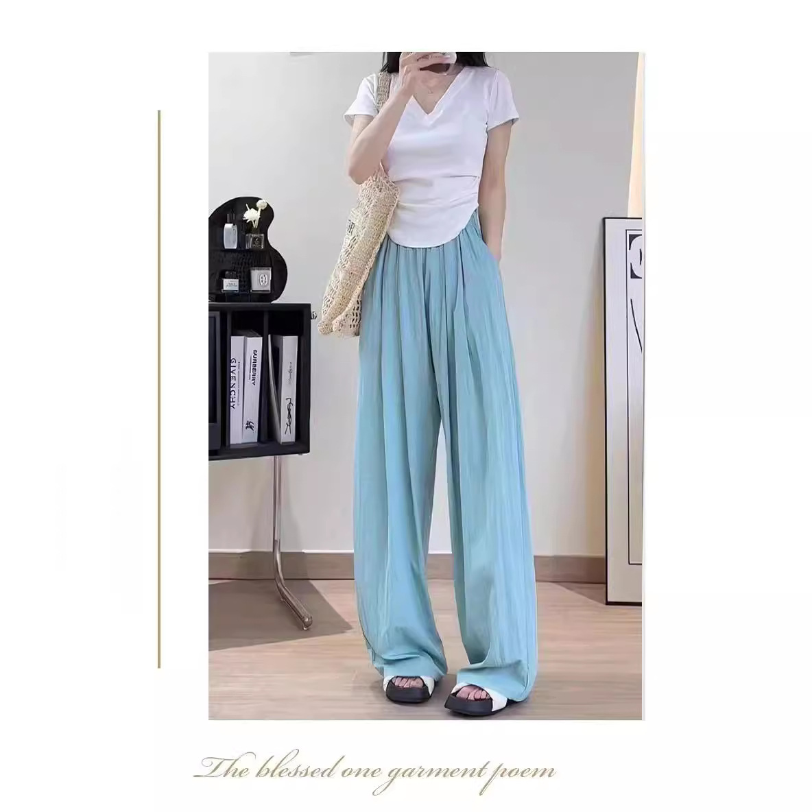 2024 Summer New Ice Silk Mountain Pants Women's High Waist Hanging Casual With Lazy Wind Straight Pants A Hair