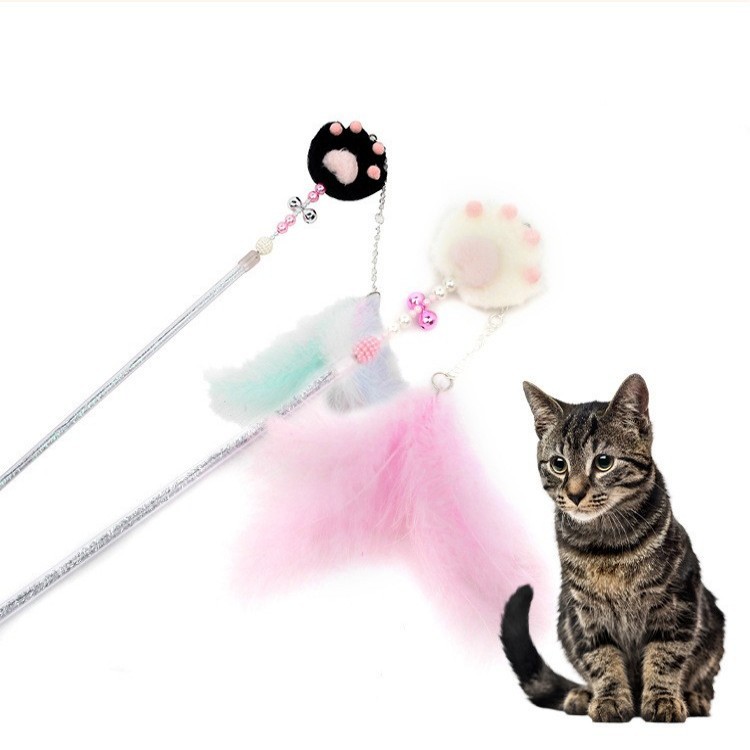 亚马逊新品仙女逗猫棒可爱猫爪钢丝系列耐咬解闷猫玩具逗猫棒批发