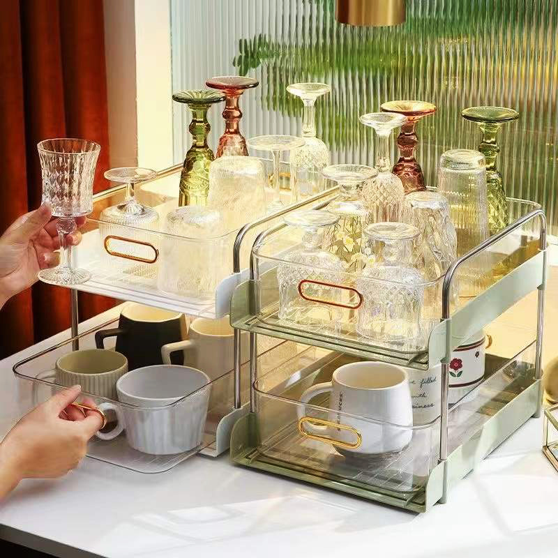 厨房水槽下橱柜抽屉式置物架可抽拉调料架落地夹缝化妆盒收纳架