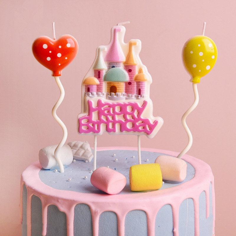 生日蛋糕蜡烛儿童宝宝生日烘培派对卡通创意城堡气球蛋糕浪漫装饰图