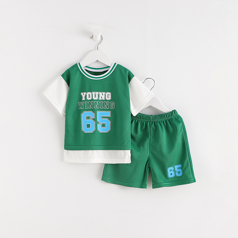 New summer children's sports basketball uniforms: Boys' short-sleeved quick-drying clothes and girls' shorts. Two-piece set for children's vacation Specification image
