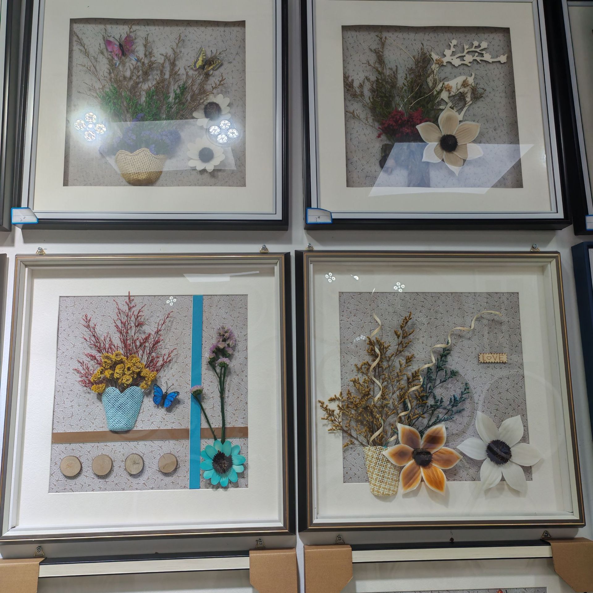 新款手工永生干花装饰挂画客厅卧室餐厅装饰画 金边框尺寸：42*42