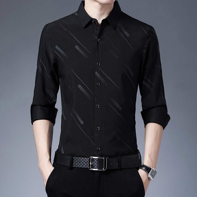 Spring/Autumn 2023 new Men's long-sleeved lapel casual fit middle-aged men's printed shirt cardigan in stock Specification image