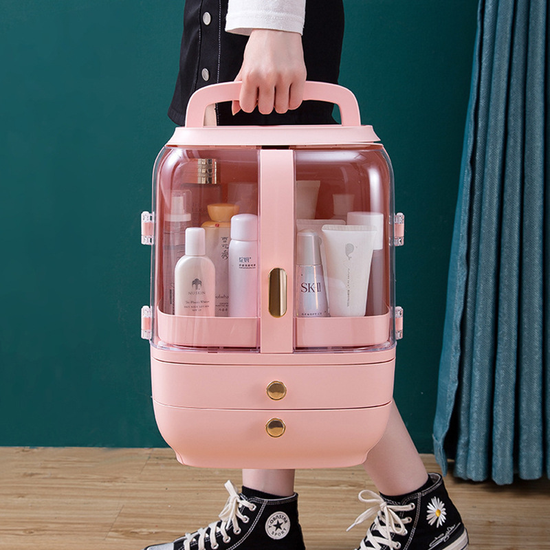 Cosmetic Storage Box With Led Light Mirror Desktop Dustproof Storage Box Portable Portable Skin Care Products Storage Rack details Picture