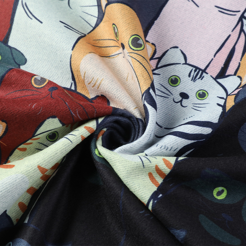 Autumn and winter faux cashmere scarves, shawls, digital printed scarves, faux cashmere cartoon cats, oil painting style, custom-made tassels by the manufacturer Specification image