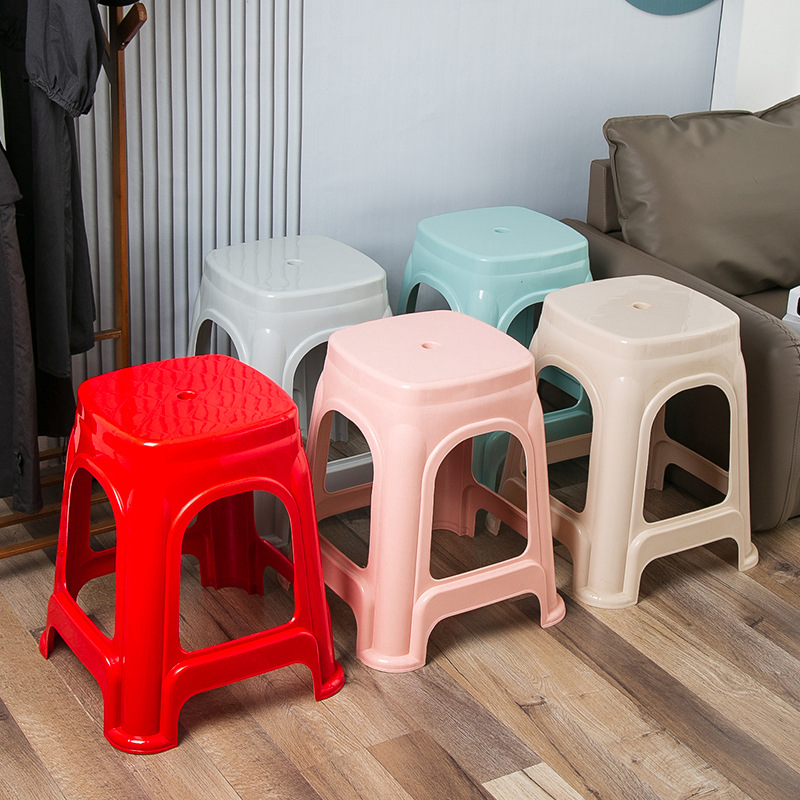 加厚塑料凳子家用高凳大排档可叠放椅子熟胶方凳北欧学生椅批发细节图