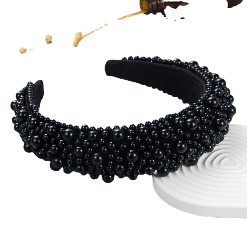 Heming Headband Cross-Border Wholesale Baroque Sponge Pearl Hair Accessories Female Hand Nailed Beads Multi-Color European And American Wide Edge Headband Item Picture