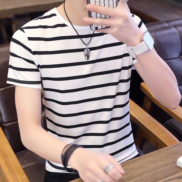 Summer new men's short-sleeved T-shirt, round-neck Korean-style slimming casual base layer, solid color for young students Specification image
