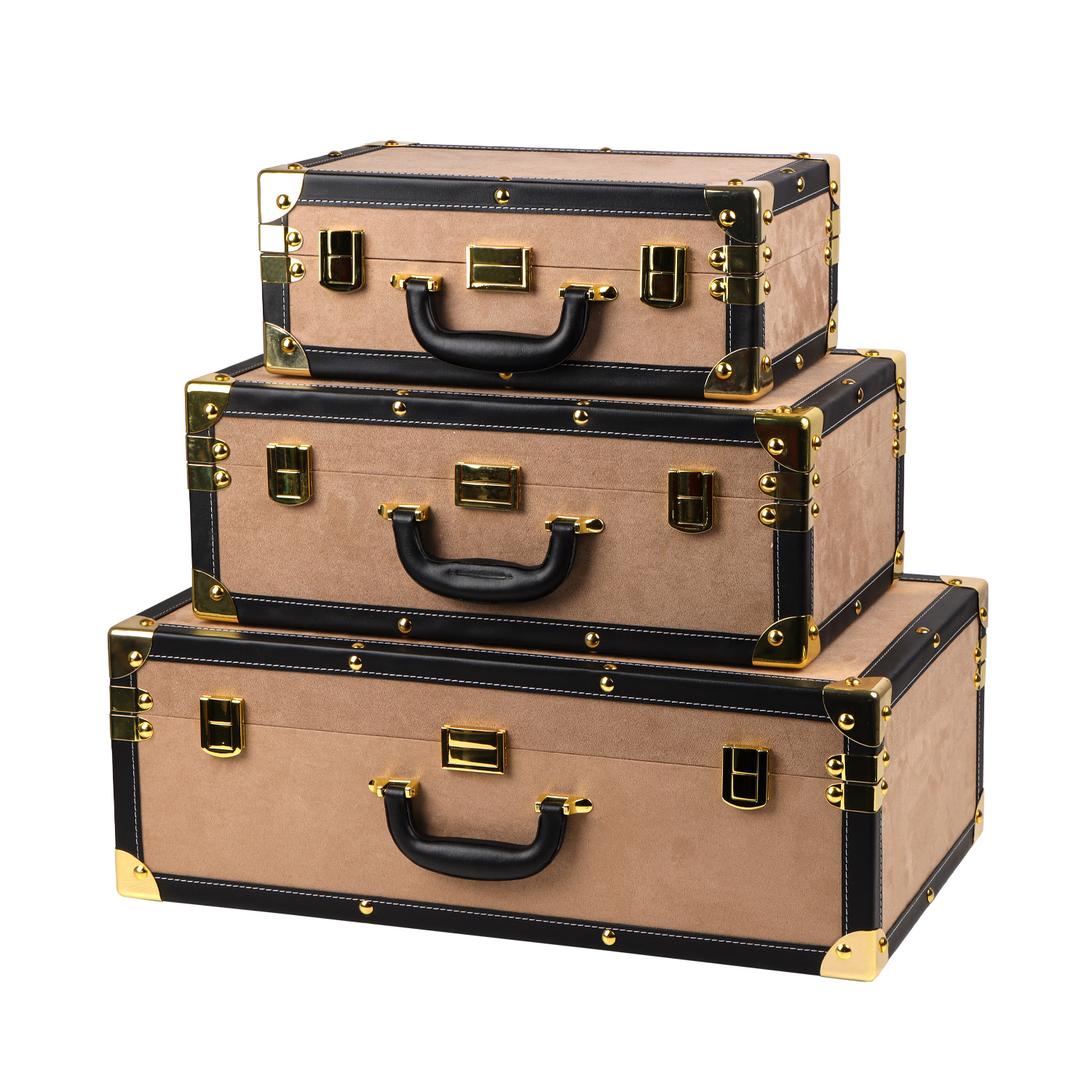 Model room leather vintage hand-held storage box, velvet wardrobe room organization box, storage box, display decoration box set Item Picture