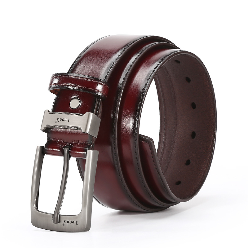 Men's belts in stock at street stalls, PU pin buckle cowhide double-layer belts, fashionable, casual and versatile jeans belts wholesale Item Picture