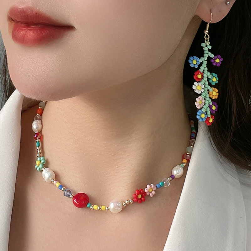 Kenjie hand-woven rice beads Daisy necklace set women's European and American cross-border beaded pearl collars combination details Picture