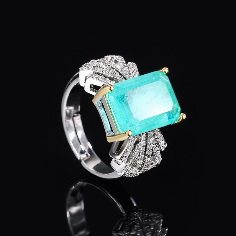 Cross-border Amazon pink zirconium ring, women's Parra emerald ring, European and American retro set zirconium square ring Application Scenario