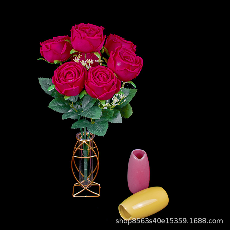 7 Head Rolled Edge Rose Simulation Flower Wedding Rose Home Table Decoration Floral Table Decoration Source Manufacturers Wholesale Specification drawing