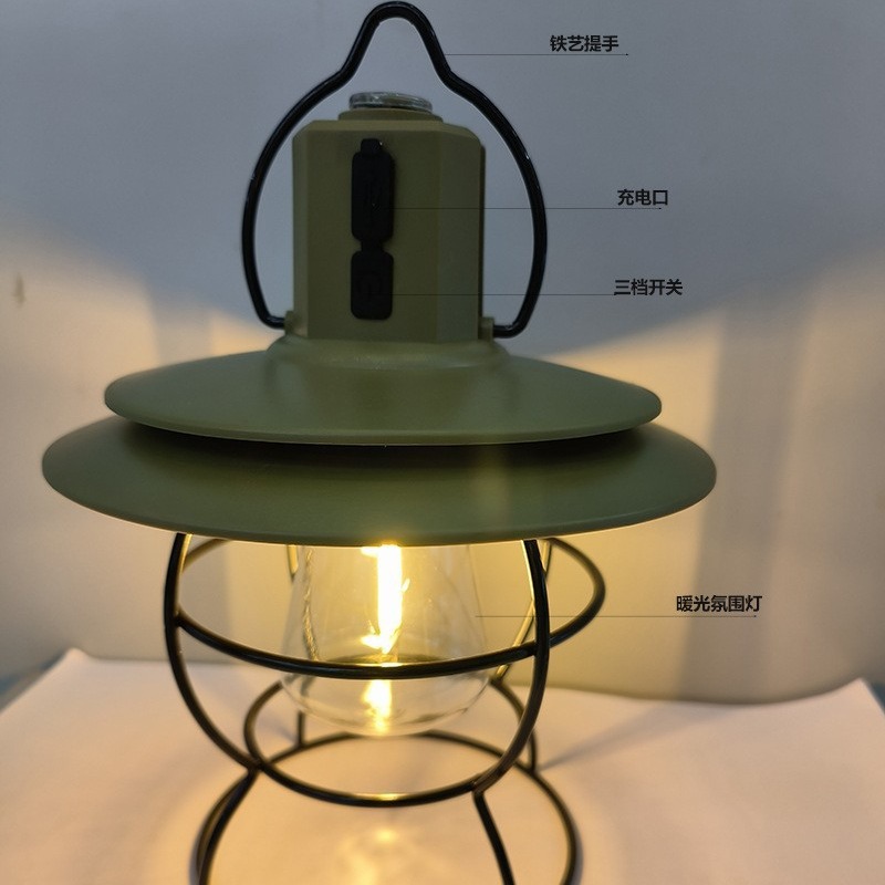 Outdoor camping lights, horse lanterns, tent lights, campsite lighting, atmosphere lights, retro portable ultra-long battery life campsite lights Specification image
